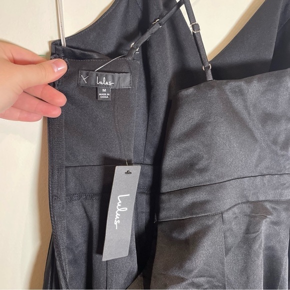 Lulus NWT Black Satin Be With You Black Skater Dress Size Medium - Picture 7 of 9